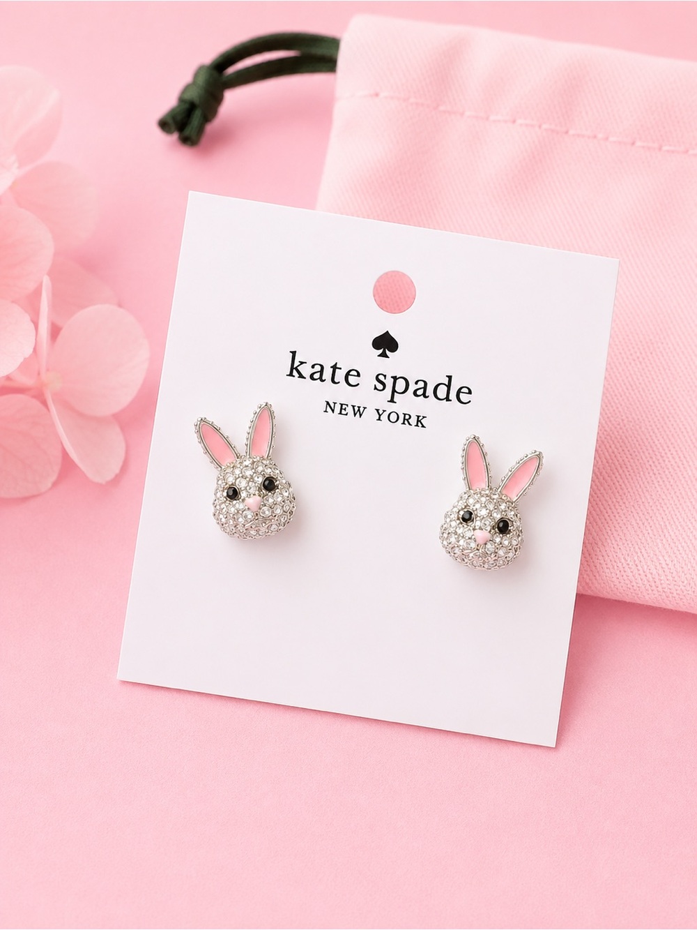 kate spade Sparkling Pink Bunny Crystal Stud Earrings for